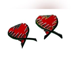 LOT of TWO Vintage Mental Health Awareness Ribbon - Heart Love, Help - Lapel Pin
